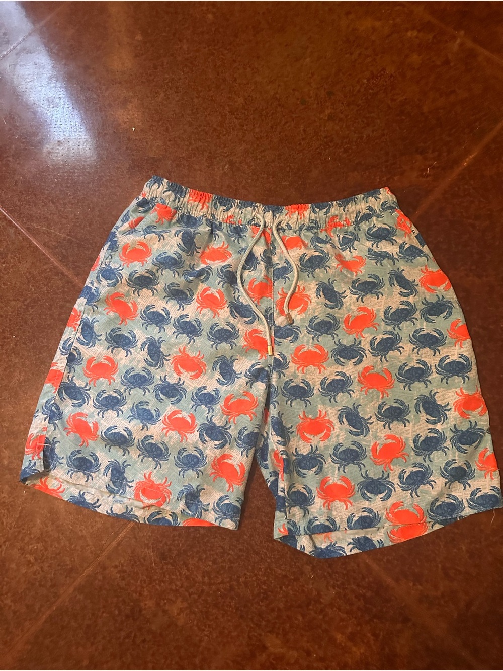 Peter Millar Seaside Collection Swim Trunks L Blue/Orange Crab Lined Drawstring